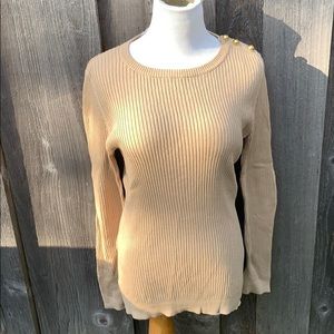 NWT Tory Burch Gold Logo 3 Shoulder Button Sweater